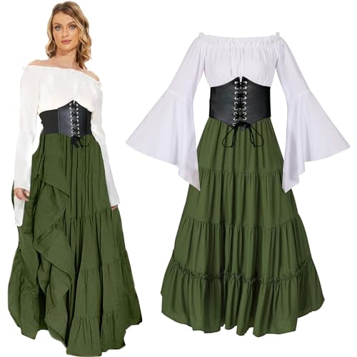 Damen Mittelalter Kleid Gothic Renaissance - Trompetenärmel Mit Korsett Für Halloween