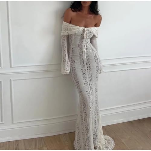 Lace Maxi Dress Off Shoulder Fishtail Dress Bell Sleeve Prom Dress Retro Cocktail Dress Semi Formal Dinner Date Dress4