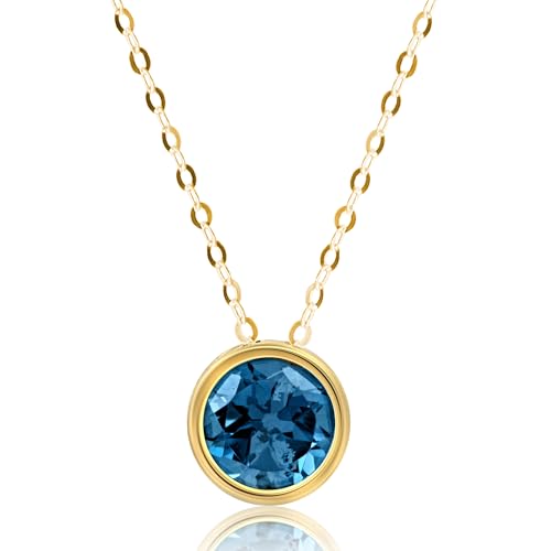 MAX + STONE 14K Gold Gemstone Pendant with 7mm Round Bezel Birthstone | Dainty Round Necklace for Women with Gold 18 Inch Cable Chain | Secure Clasp Pendants with Gift Box