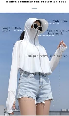 Womens UV Protection Shirts Long Sleeve Sun Block Crop Top Lightweight Quick Dry Hoodie Workout Jacket Outdoor
