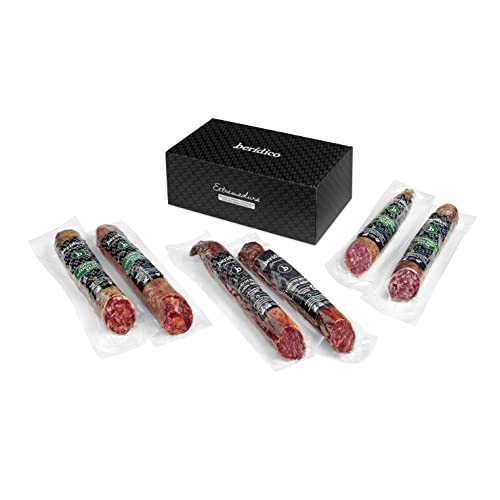 Surtido de Ibéricos. Lomo de Bellota 100% Ibérico + Chorizo Ibérico Extra + Salchichón Ibérico Extra. 6 Piezas de 500 g aprox. Productos Ibéricos de Extremadura. Elaboración artesanal. BERÍDICO