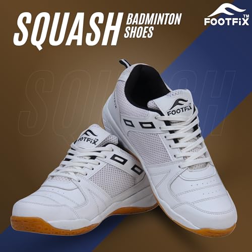 Image of FOOTFIX Boy's Squash White (Non-Marking) Gym /Badminton Shoes