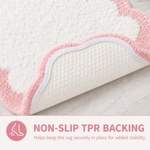 Inshere Scalloped Pink Bath Rug, Cute Bathroom Rug, Soft Absorbent Quick Dry Bath Mat, TPR Non Slip Backing, Microfiber Mat for Shower Tub Sink Vanity 20" x 31.5" by Inshere - Used condition - Image 5