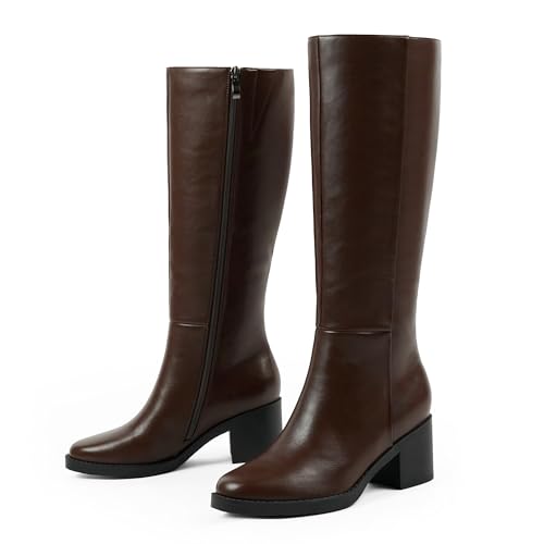 Image of Easyfox Womens Knee High Boots Chunky Low Heel Round Toe Tall Long Boots