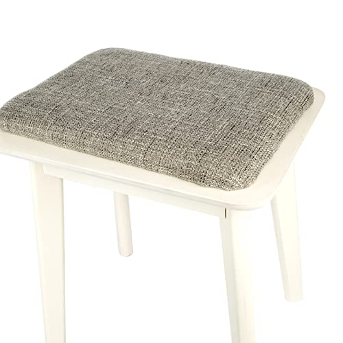 Famobay Vanity Stool, White Framed Dark Grey Fabric Padded Cushioned Makeup Seat With Solid Wood Legs, Comfortable Piano Bench Easy Assembly Modern Chair, White-Darkgrey #TOP3