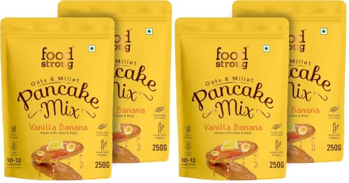 Image of Foodstrong Oats and Millets Vanilla Banana Pancake Mix, High Fibre & Protein, No Maida, No Refined Sugar - Made With Jaggery, Eggless Instant Breakfast Mix 250G x Pack of 4