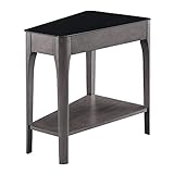 Leick Home 11102-GR Obsidian Glass Top Wedge Table with Shelf, Smoke Gray/Black