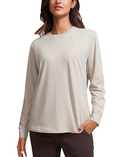 CRZ YOGA Pima Cotton Long Sleeve Shirts for Women Crew Neck Casual Fall Tops Basic Soft Workout Yoga Loose T-Shirt