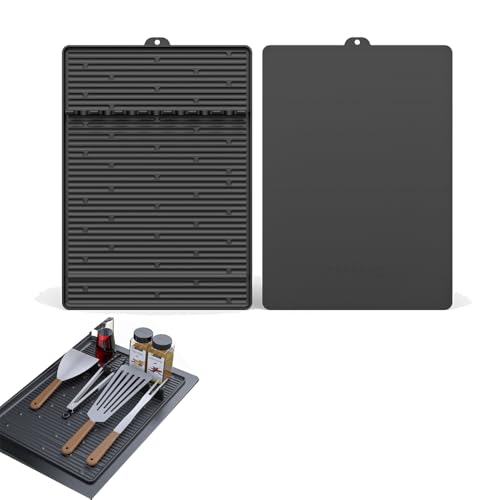 Silikon Grill zubehör Seitenbrenner Grillmatte, Napoleon Grill Zubehör Seitentische Matte BBQ Grillzubehör Utensilienhalter, Spachtelmatte für Küchen Herd Grill Arbeitsplatten (Schwarz)