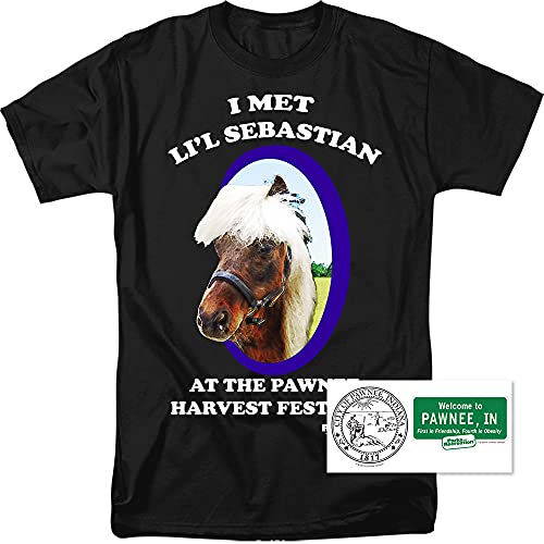 Popfunk Parks & Rec Pawnee's Horse Li'l Sebastian Black T Shirt & Stickers (Medium) #TOP1