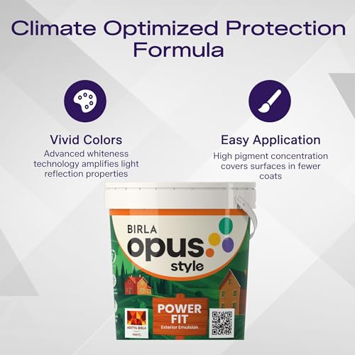 Image of Birla Opus Style Power Fit Exterior Emulsion Paint (4L, Tiny Ripples, Matte Finish) | Superior Whiteness & Brightness, Excellent Finish, Low VOC | 2 Yr Warranty | For Exterior, Outdoor Walls