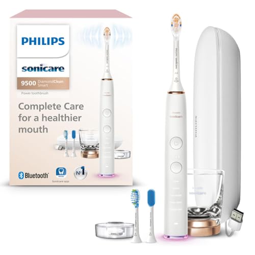 Image of Philips Sonicare DiamondClean Smart 9500 Electric Toothbrush - Sonic Toothbrush with App, Pressure Sensor, 15 Brushing Settings, Replacement Reminder, USB Charging Travel Case, Rose Gold, HX9923 /61