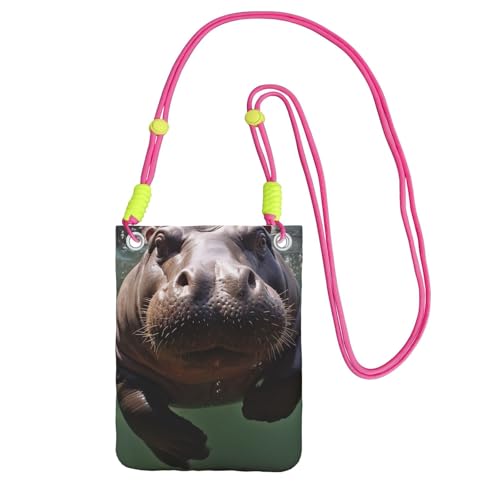 Pochette téléphone portable femme fuchsia avec bandoulière et motif hippopotame