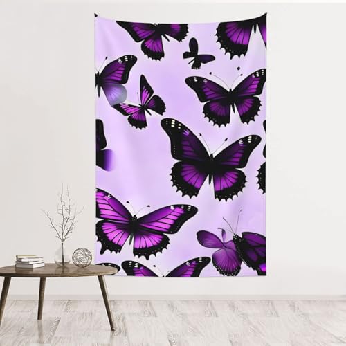 Tapisserie papillon violet à suspendre sans dommage pour relooker une chambre sans clou