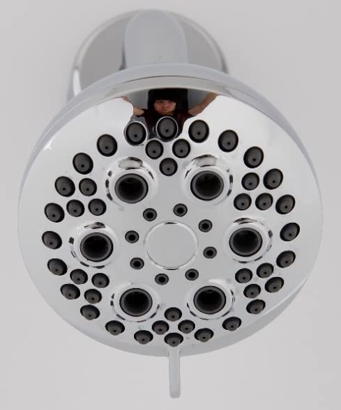 ibath Genuine ABS 4 inch, 5 functions round Overhead Shower (without Arm), full body chrome plated, CASS 4H High chrome plating standard, fitted with brass ball which can rotate 360 degrees for best showering experience.