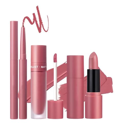 Image of Matte Lip Liner Lip Stick Lip Oil Set, Lip Makeup Set Natural Smooth Long-Lasting And Hydrating Beauty Daily Cosmetics Gift for Girls Easy-to-Use(#04)