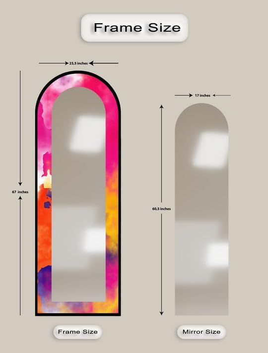 23,5’’W x 67’’H Fluid Pink and Orange - Abstract Floor Mirror Arched Full Lenght Mirror - Arch Full Body Stained Floor Mirror with Black Frame with Silver Frame