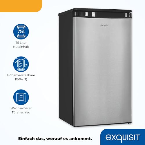 Exquisit Vollraumkühlschrank KS85-V-091E inoxlook | Kühlschrank ohne Gefrierfach freistehend 75 l Nutzinhalt | Edelstahloptik