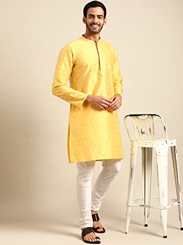 Image of KISAH Men's Kurta - Woven Design Cotton Traditional Outfit for Men - Festive & Wedding Ethnic Wear - Elegant & Comfortable Yellow