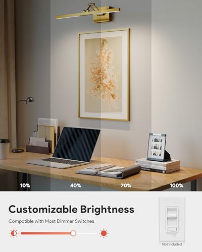 Image of VONLUCE 24 inch Modern LED Bathroom Vanity Light, Brushed Gold | 3CCT, Flicker-free, 360 Rotatable Head & Swing Arm, IP44 waterproof Bathroom Light Fixture Over Mirror for Bathroom, Picture