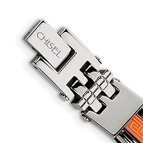 Ice Carats Stainless Steel Orange Greek Key Rubber Inlay 9 Inch Bracelet Contemporary Men Link Fashion Jewelry For Dad Mens Gifts For Him #TOP2
