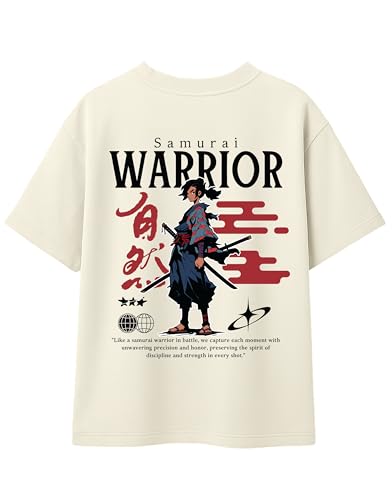 Image of Samurai Warrior Oversized T-Shirt for Kids 4-17 Years | Anime Samurai Front & Back Print | Boys & Girls Cotton Casual Tee