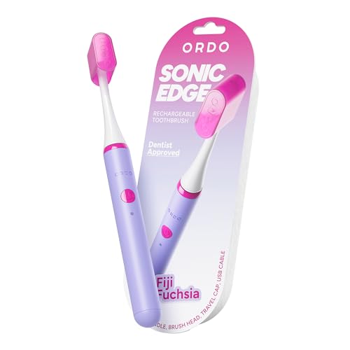 ORDO Sonic Edge Rechargeable Electric Toothbrush for Adults, Compact Sonic Toothbrush with USB-C, 6+ Weeks Battery, Travel Cap, 1 Brush Head & Cable (Fiji Fuchsia)
