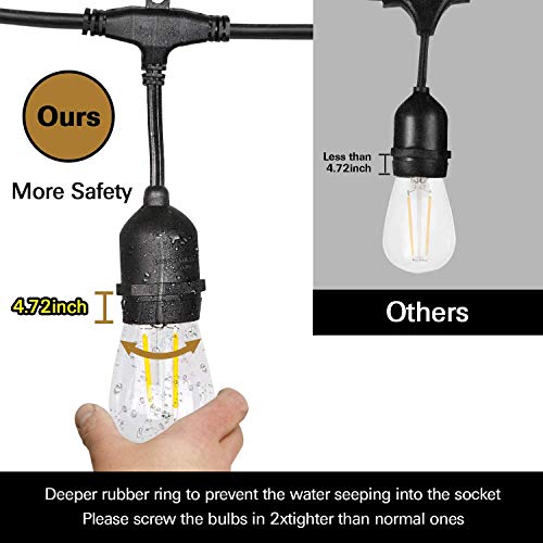 image for hykolity LED Outdoor String Lights, 48FT with 15 Hanging Sockets, 17 D