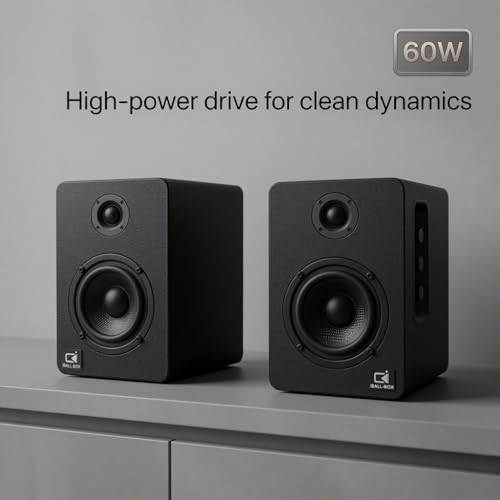 H1 Computer Speakers for Desktop PC, Monitor & Laptop, 60W Powered 2.0 Stereo with Bluetooth, 24-Bit USB-C DAC, Optical, 3.5mm AUX, Bass/Treble Control, Black - Image 3