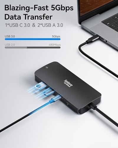 Image of USB C Docking Station Dual Monitor, Selore Docking Station 3 Monitors Triple 4K Display with 2 HDMI, DisplayPort, 1 Gbps Ethernet, 100W PD Charging, USB 3.0 Ports Adapter for Dell, HP, etc(Black)