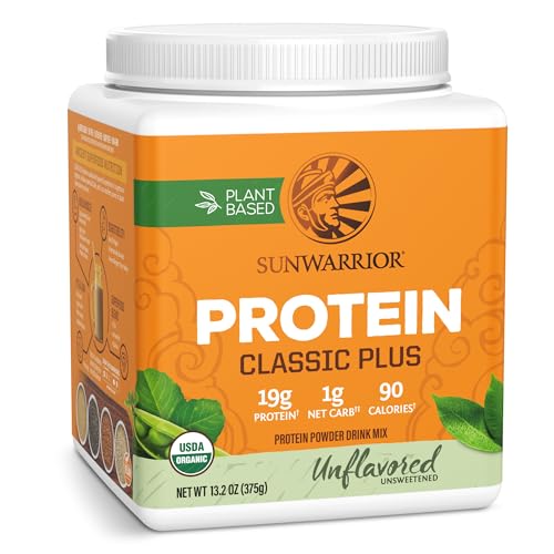 Sunwarrior Vegan Organic Protein Powder Plant-Based 5 Superfood Quinoa Chia Seed Soy Dairy Gluten, & Synthetic Free Non-GMO Unflavored 15 Servings Classic Plus