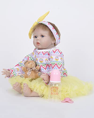 YNB 55 cm Reborn Babypuppen Mädchen Realistische Handgemachte Weiche Silikon Neugeborenes Baby Pflegetraining Lehrmittel – Bild 6