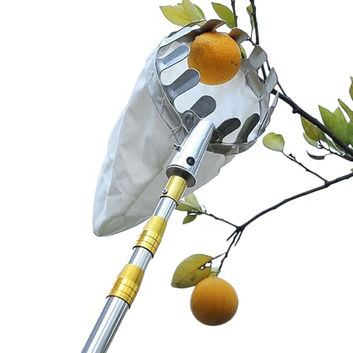 Cueilleur de Fruits Telescopique, Cueille Fruit avec Sac de Rangement, Ramasse Fruit en Acier Inoxydable, Cueille Cerise, Outil Cueillette Jardin Arbre Poires Pêches Cerise