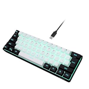 Snpurdiri 60% Wired Gaming Keyboard, 61 Keys RGB Backlit Ultra-Compact Small Gaming Keyboard, for PC/Mac Gamer, Typist, Travel, Easy to Carry on Business Trip(Black-White)