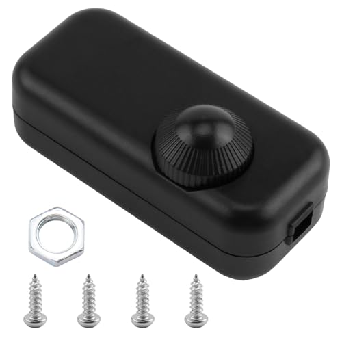 Inline Newupgrade LED Dimmer Switch 1 Gang 110-220V 200W Rotary Dimmer Switch for Lamps Push ON/OFF for Dimmable Bulbs Table Floor Lamp Pendant Lighting Black