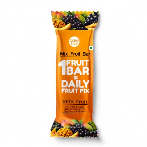 Image of Barefruit Mix Fruit Bar Rich In Vitamin A & C, Magnesium & Iron| No Added Sugar, Zero Preservatives, Additive-Free |Healthy Energy Snack (Pack of 3 (18 units), Mixed Fruit),200 G