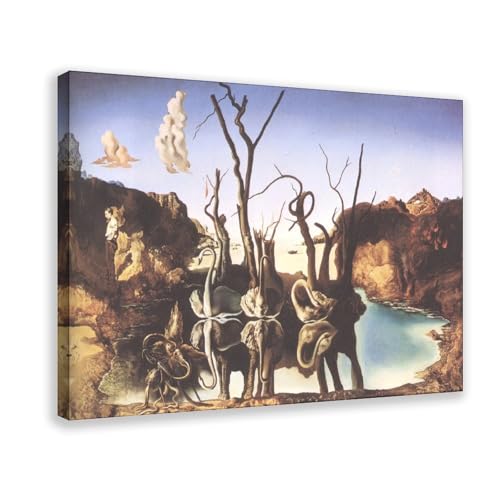 Toile Cygnes Éléphants Dali Tableau Décoration Salon Bureau 30x45