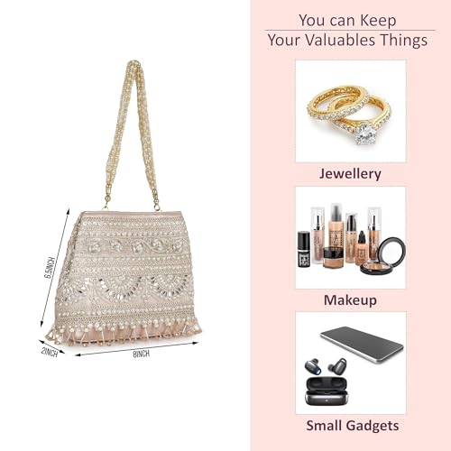 Image of Nevis Stylish Embroidery Unique Design Traditional Wedding Party Handheld Potli Bag For Women (PINK)