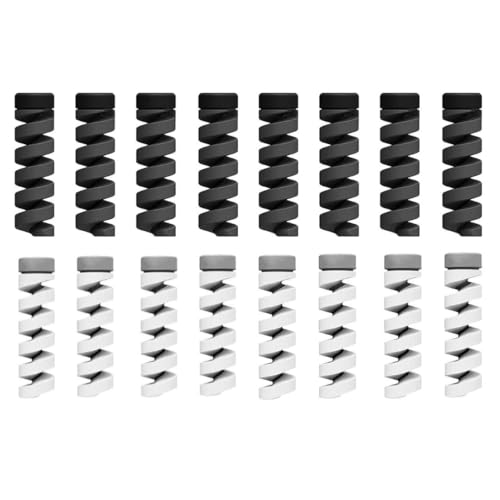 Image of skysia Spiral Cable Charger Protector Wire Protector - Data Cable Saver, Earphone Cable Cover, Cords Protective Wire Winder Sleeve Charger Cover (B&W End Guard (16 Pcs))