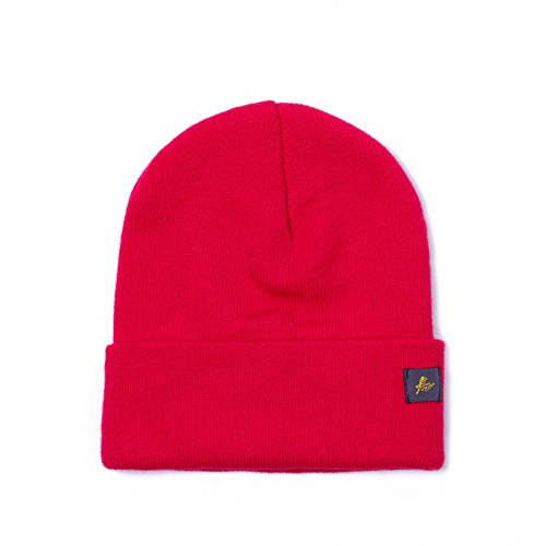 AnJuHoPa Unifarbene Beanie doppelt gestrickt Mütze hautfreundlich weich elastische Stricke Hüte Unisex Hellrot Cover