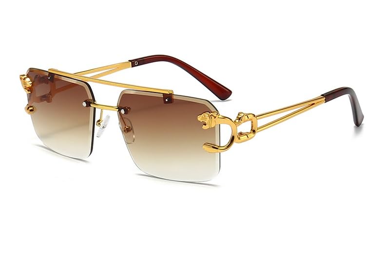 Men Women Retro Luxury Rimless Sunglasses UV Protected Desire Eyewear Vintage Sunglass Stylish Goggles, Brown,Medium