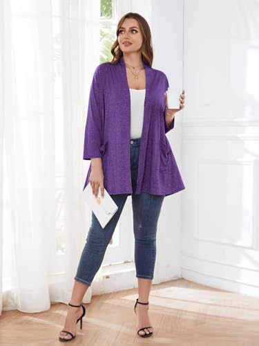 Image of BELAROI Plus Size Lightweight Cardigan Sweaters for Women Casual Open Front 3 /4 Sleeve Cover Up