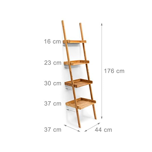 Relaxdays Leiterregal Bambus HxBxT 176 x 44 x 37 cm 4-stufiges Standregal mit Ablagen als dekoratives Regal für das Arbeitszimmer und Wohnzimmer als Wandlehnregal und Holzregal mit 4 Fächern, natur – Bild 4