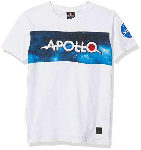 Southpole Boys' Big NASA Collection Fashion Tee Shirt (Short & Long Sleeve), White Apollo Logo, Medium