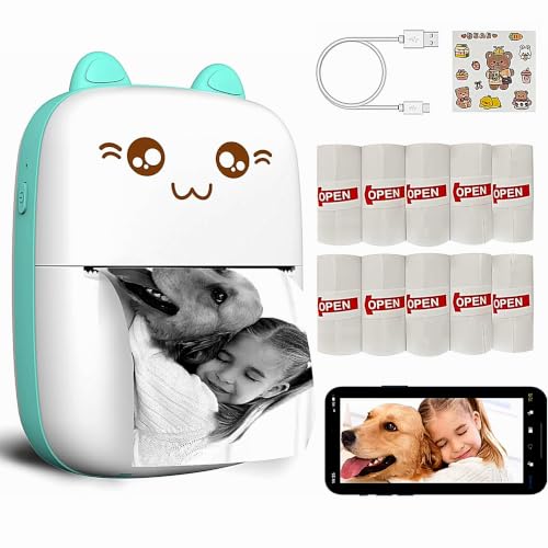 Image of Mini Bluetooth Thermal Printer Kids and Adults - Portable Inkless Pocket Label Printer - Wireless Receipt & Photo Printer with Roll Paper and Stickers for Study Notes & Banner (Family Pack)