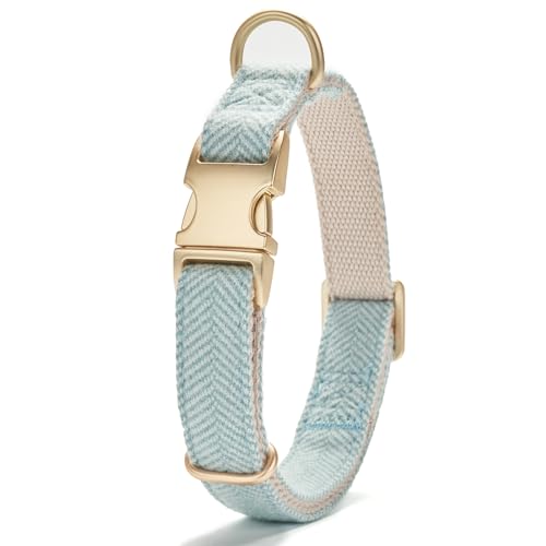 YUDOTE Ultra-weiches Hundehalsband aus natürlicher Baumwolle mit Twillgewebe für Mittel Hunde mit empfindlicher Haut,Hellblau