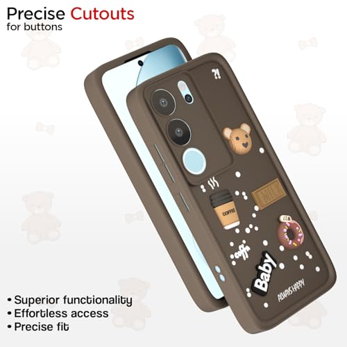 Image of Pikkme Back Cover for Vivo V29 5G / V29 Pro 5G | Cute Fun Cartoon 3D Bear Silicone Full Body Protection Bumper Cover (Brown)