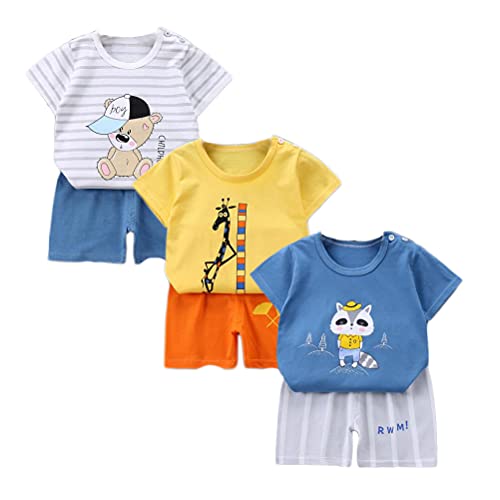 XM-Amigo Lot de 3 t-Shirts à Manches Courtes pour bébé garçon, Lot de 6 （avec Boucle d'épaule-Affichage de l'étiquette ：60）