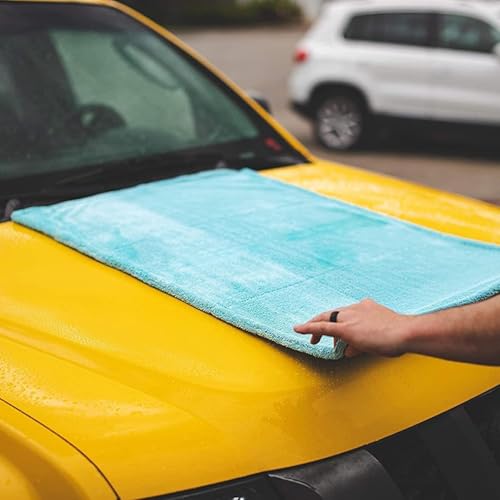 Image of AM Safe-X Microfiber Cleaning Cloth 1200 GSM - 40x40 cm Twisted Loop Microfiber Cloth, Super Absorbent Towel Lint-Free Design for Car Drying, Washing, Polishing & Detailing -Aqua /Grey (1 Pc)