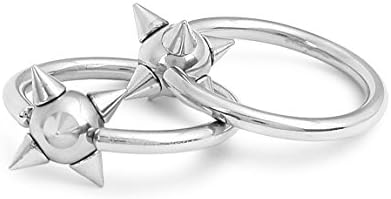 JewelryVolt Pair of 316L Staineless Steel Captive Bead Ring Hoop with All Spikes Cones 14G-13MM